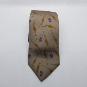 Giorgio Armani vintage taupe tie with brown pink green accents 60 in long